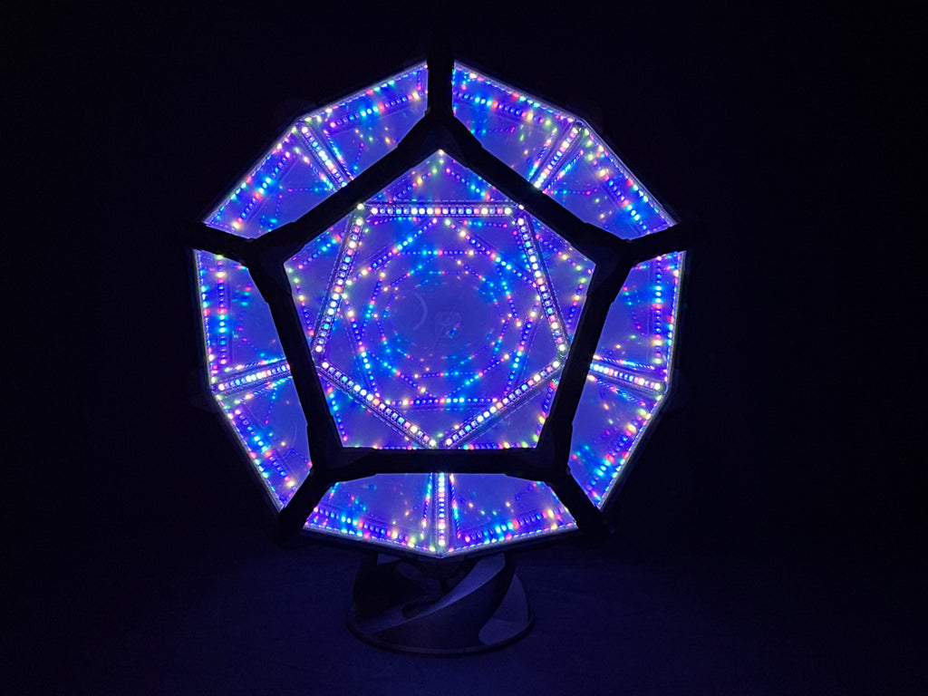 15" Carbon Fiber Dodecahedron Infinity Light · "Orion" · Sound-Reactive Kinetic LED Sculpture