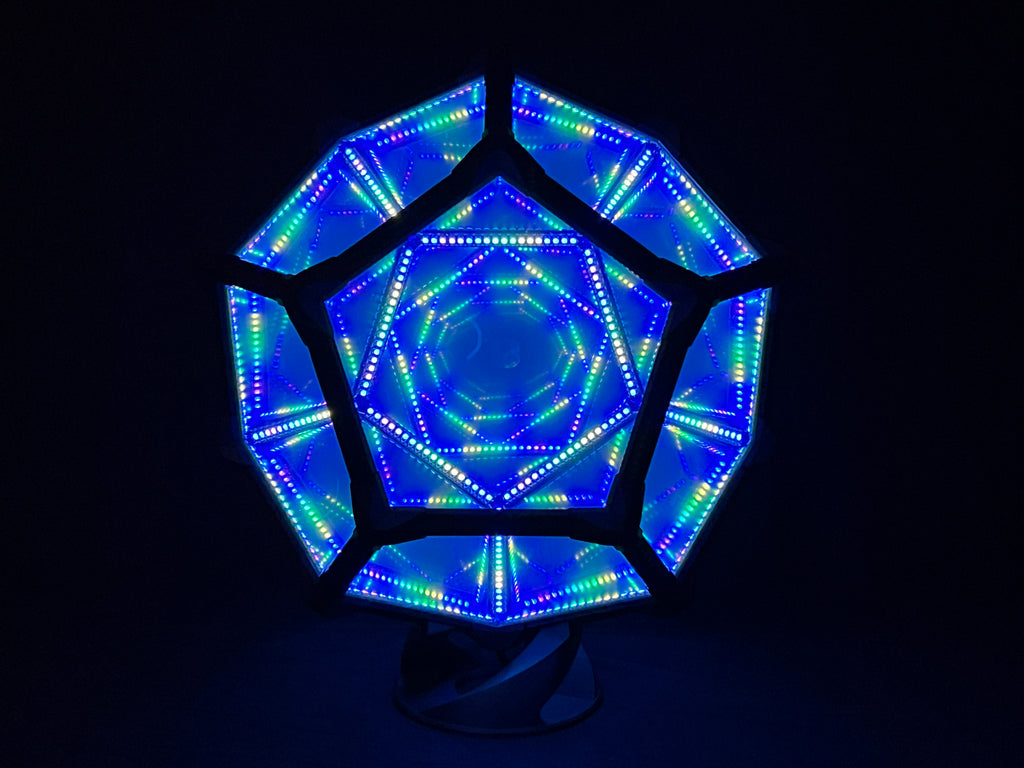15" Carbon Fiber Dodecahedron Infinity Light · "Orion" · Sound-Reactive Kinetic LED Sculpture