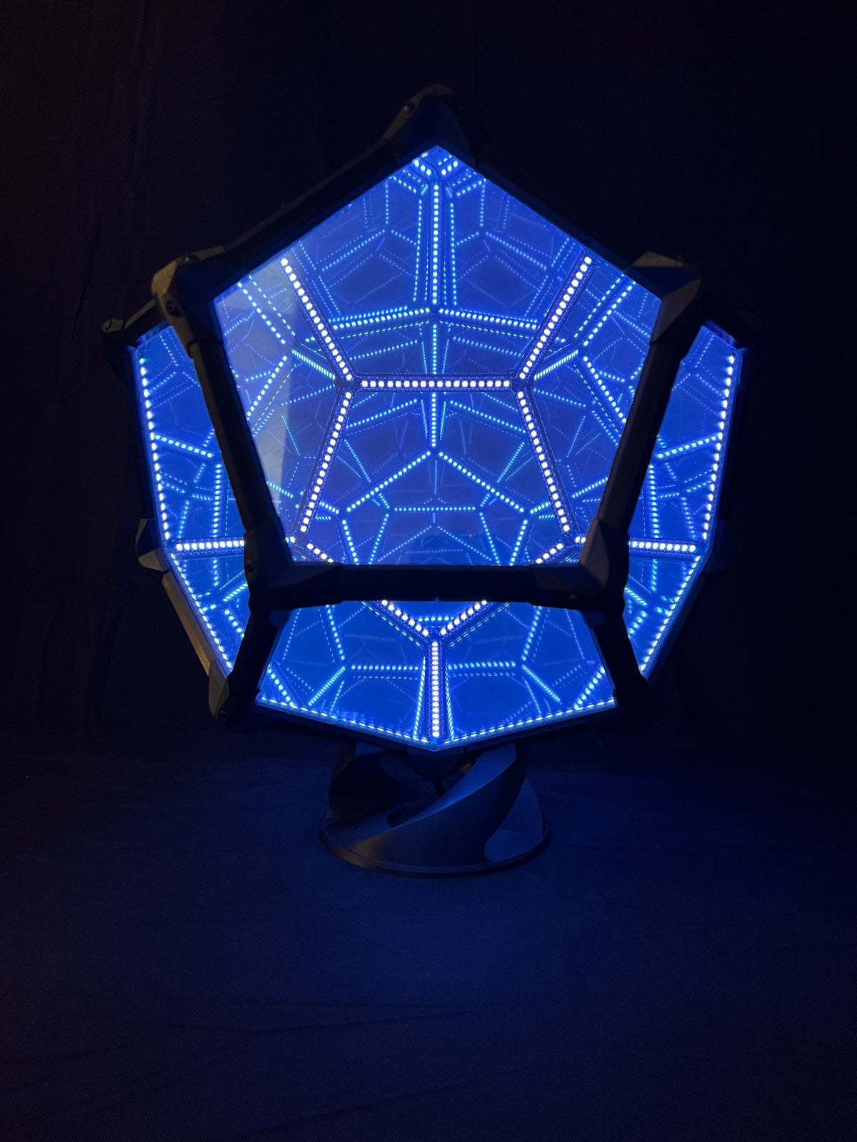 15" Carbon Fiber Dodecahedron Infinity Light · "Orion" · Sound-Reactive Kinetic LED Sculpture
