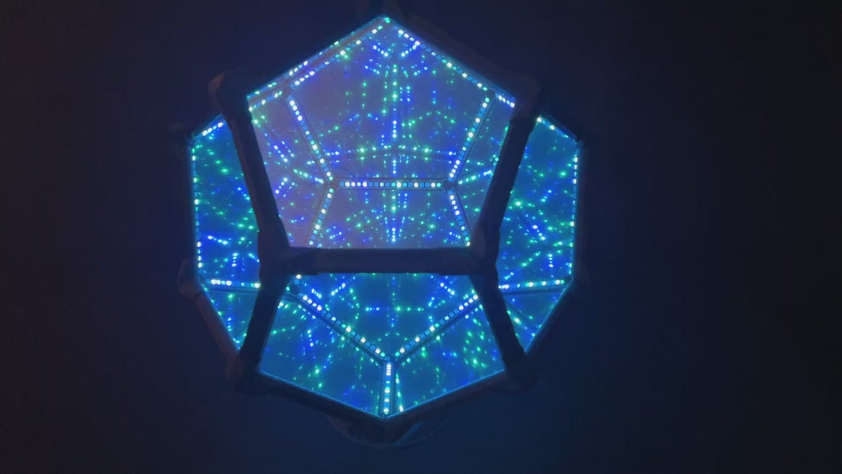 15" Carbon Fiber Dodecahedron Infinity Light · "Orion" · Sound-Reactive Kinetic LED Sculpture